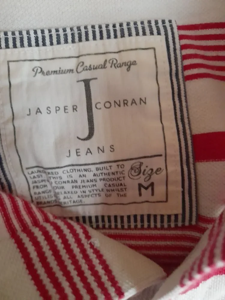 Jasper Conran Jeans Mens Striped Polo Shirt Red White - Size Medium 39"-42" - Picture 3 of 6